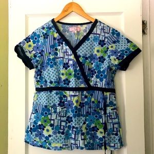 Koi faux wrap scrub top, size M